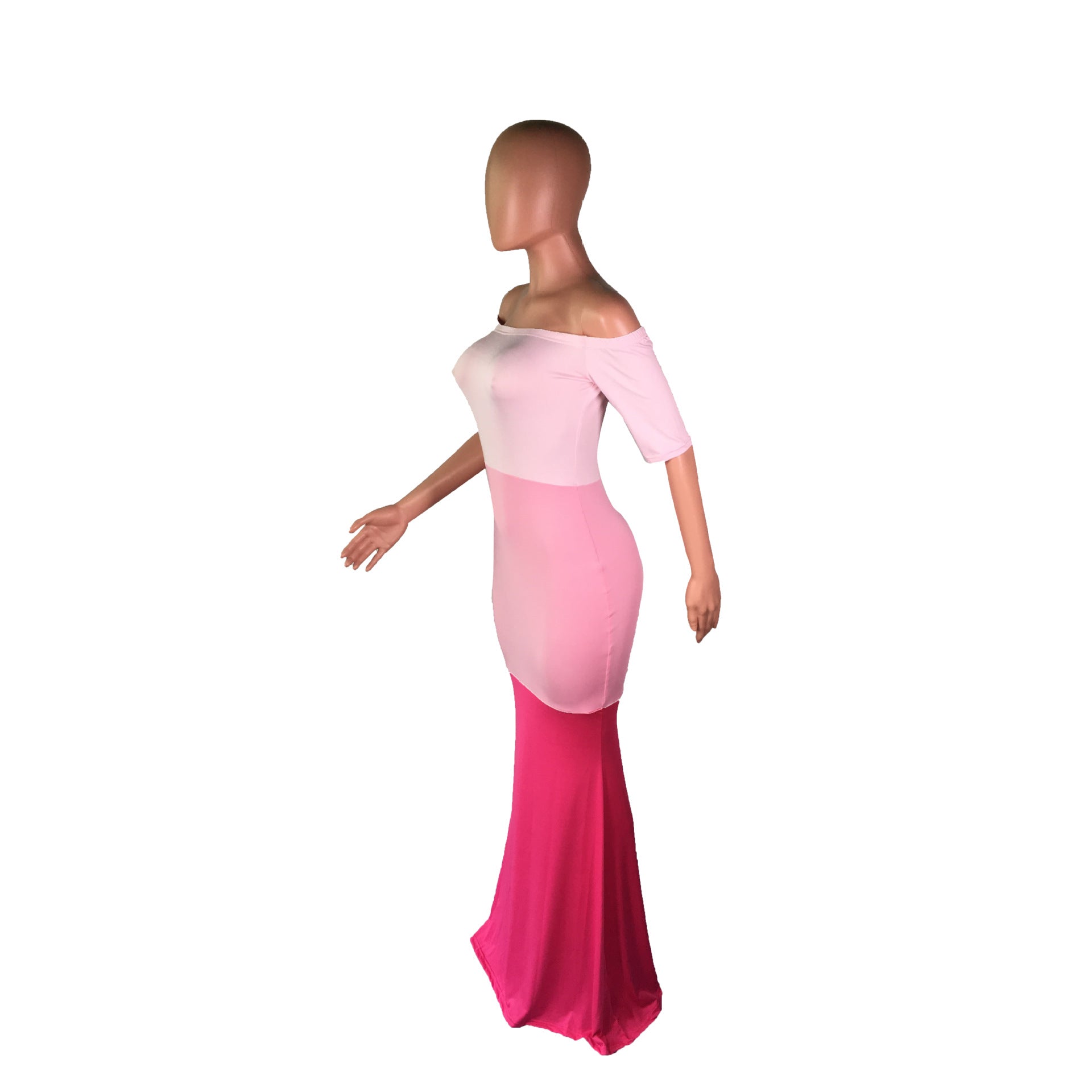 Women's Sexy Fashionable Off Shoulder Three-Color Patchwork Mermaid Maxi Dress 20
