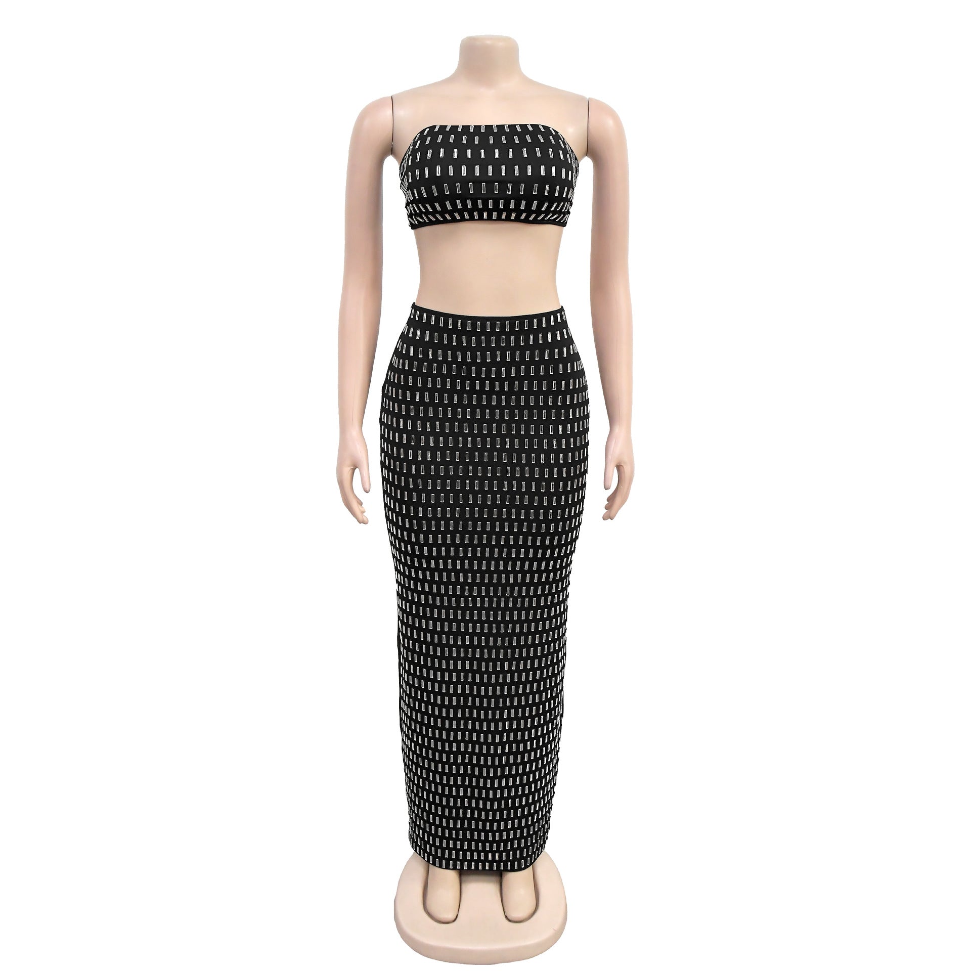 Women's Strapless Beaded Two-Piece Bodycon Skirt Set 11