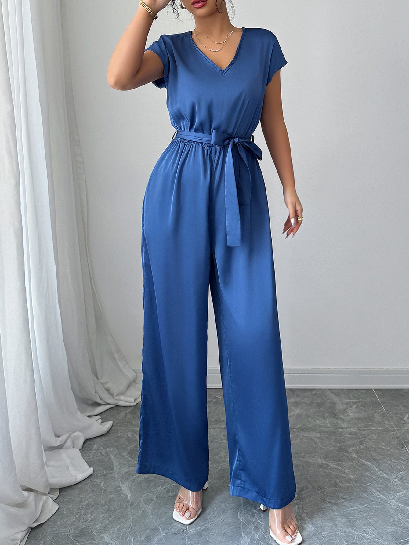 Women V Neck wide-leg Jumpsuit 5