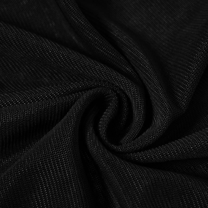 Women's Autumn Solid Color Sexy Mesh Lace-Up Low Waist Slim Fit See-Through Pants 19