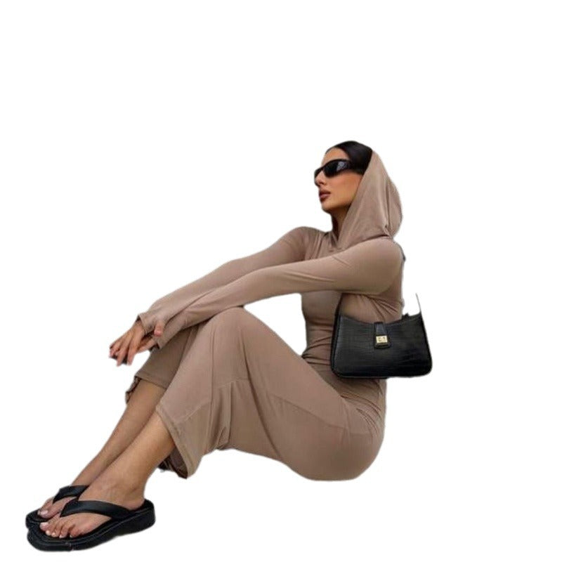 Women fall knitting hooded Bodycon dress 8