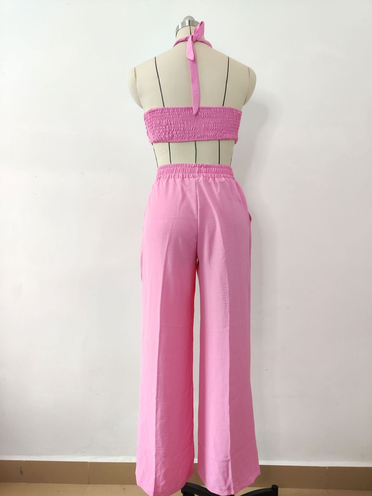 Fashion Women's Sleeveless Sexy Strappy Top Elastic Waist Loose Trousers Two-Piece Set 20