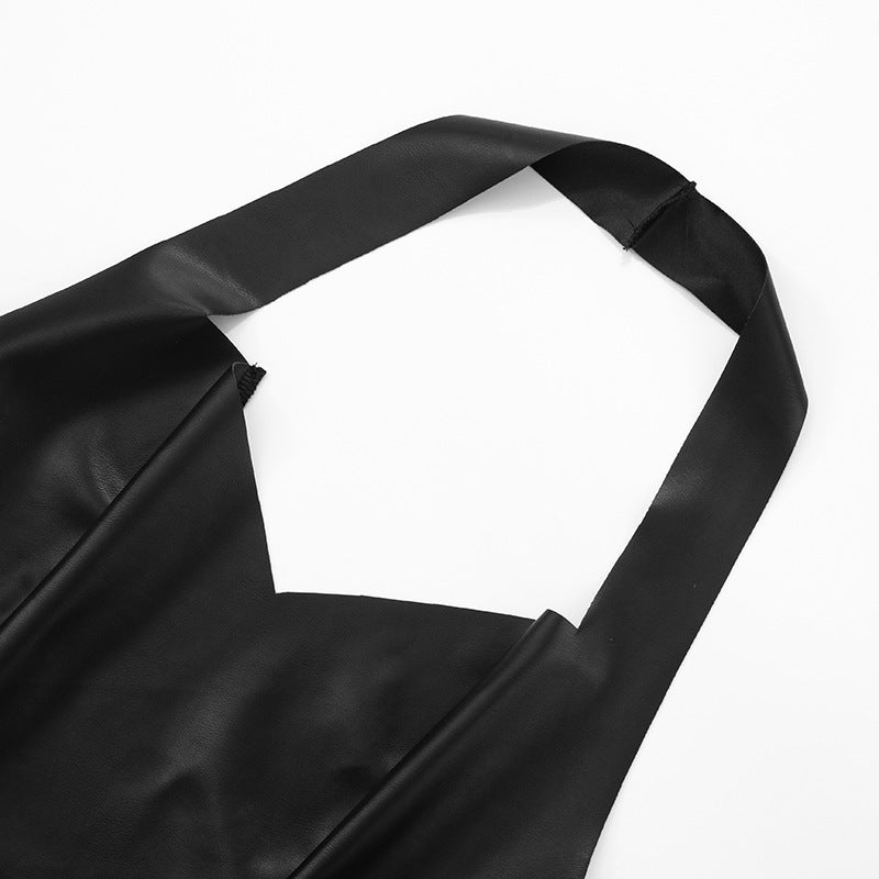 Women Sexy Solid Pu-Leather Halter Neck Backless Top and Pants Two-Piece Set 29