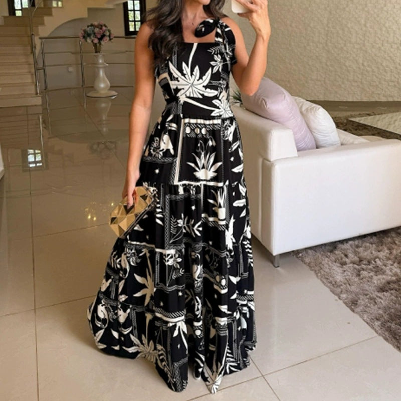 Fashion Print Strap Long Women's Dress