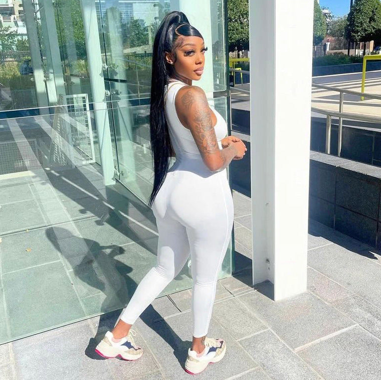 Women Summer American Sleeveless Solid Jumpsuit 3