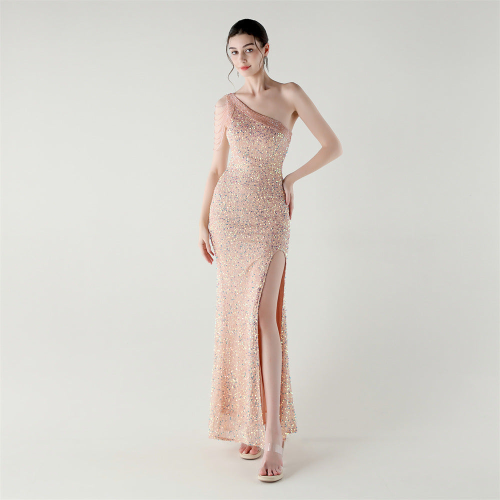 One-Shoulder Sequined Fishtail Evening Dress for Formal Parties 3