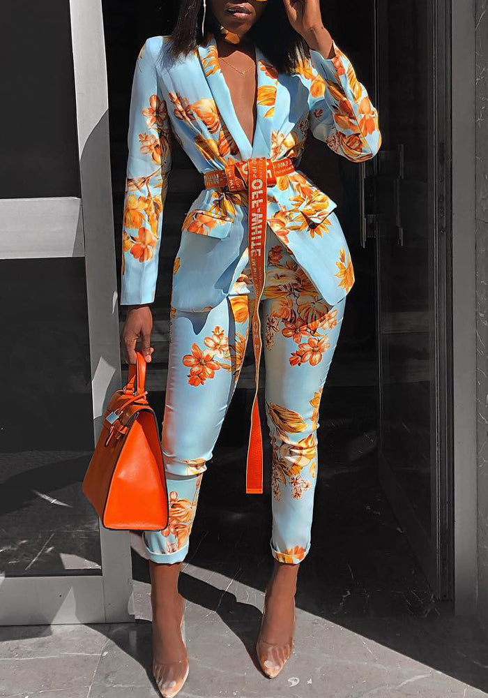 Printed Suit Career Blazer Trousers  Two Piece Set