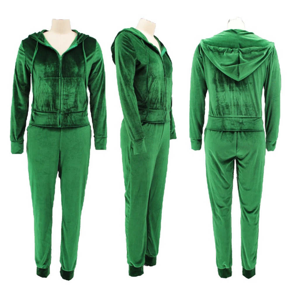 Women's Fashion Zipper Solid Color Women's Two Piece Pants Set 7