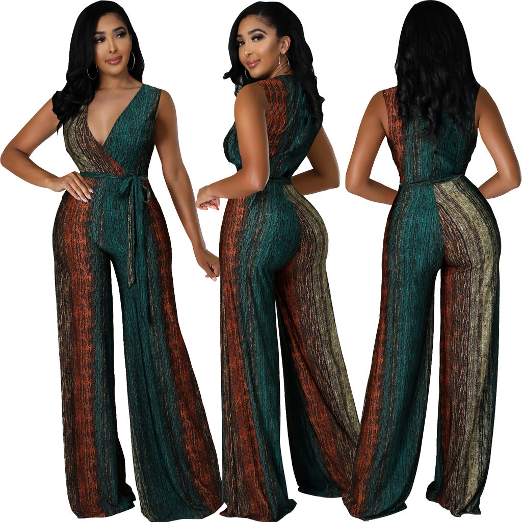Sexy Fashion Printing Sleeveless V-Neck Jumpsuit 4