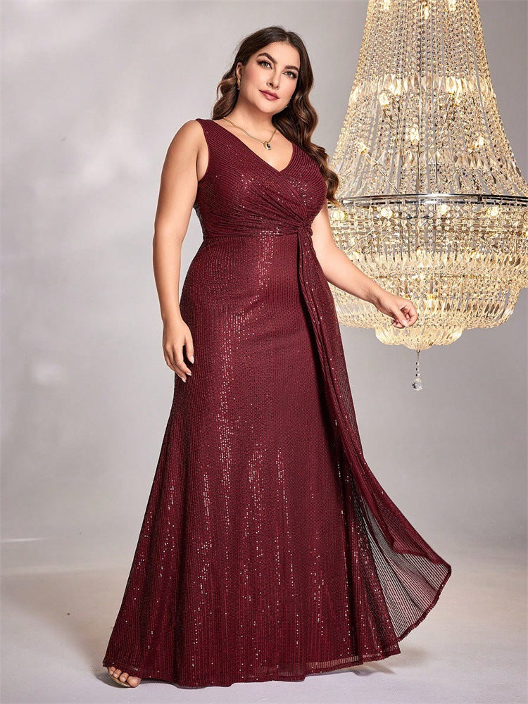 Plus Size Women long sleeve v-neck fishtail formal party evening dress 3