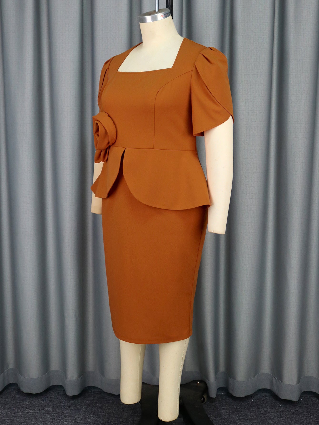 Women Elegant square collar ruffle flower bodycon Dresses 10