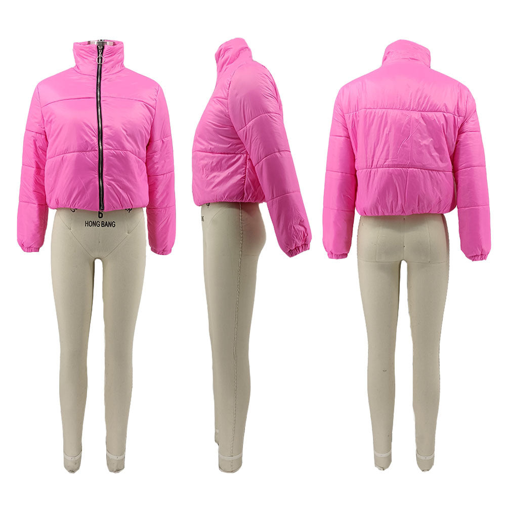 Women Solid Zipper Warm Padding Jacket 10