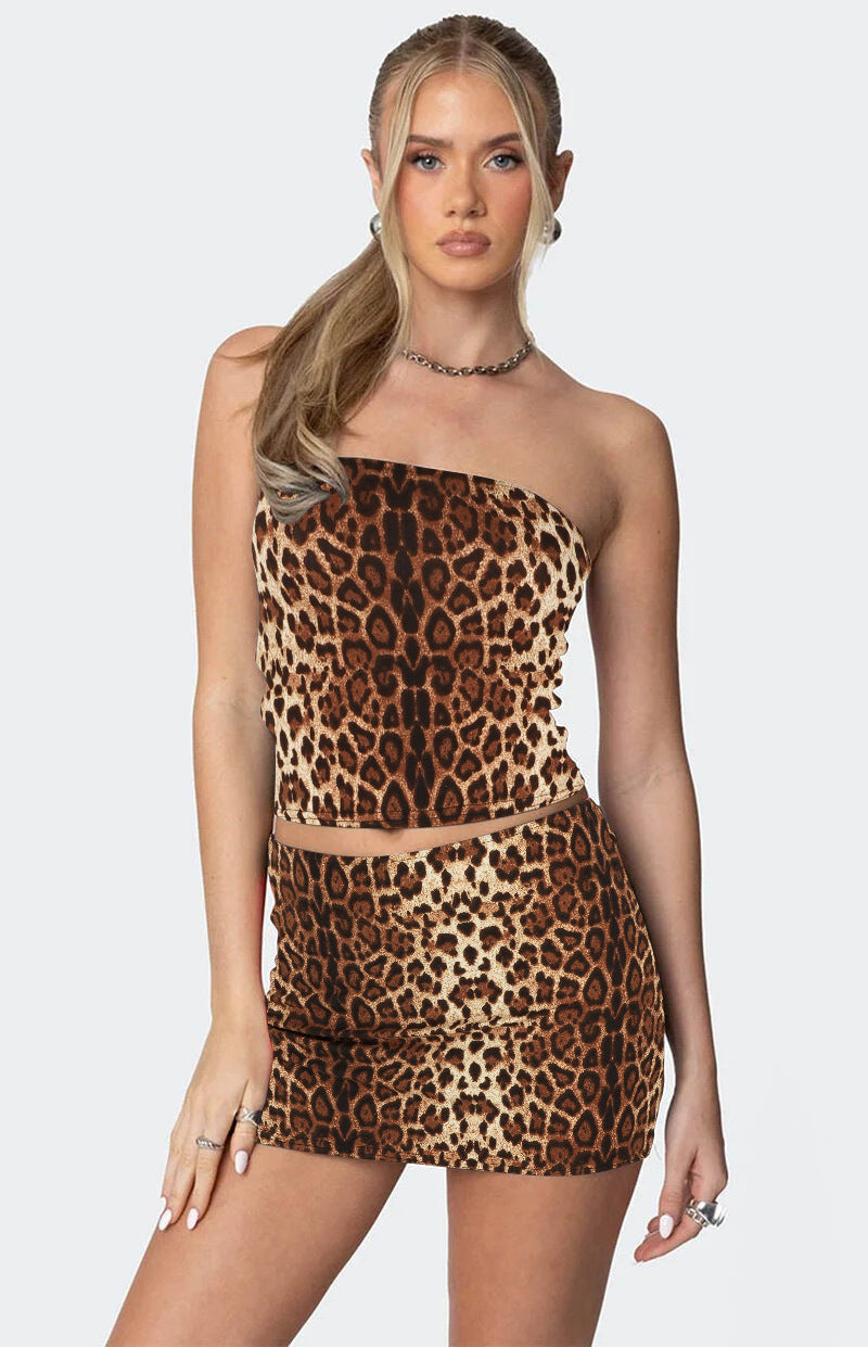 Summer Strapless Print Top Skirt Two-piece Set 4