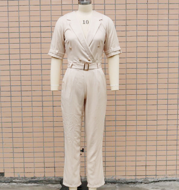 Spring/Summer Fit Turndown Collar Short Sleeve Professional Ol Jumpsuit 18