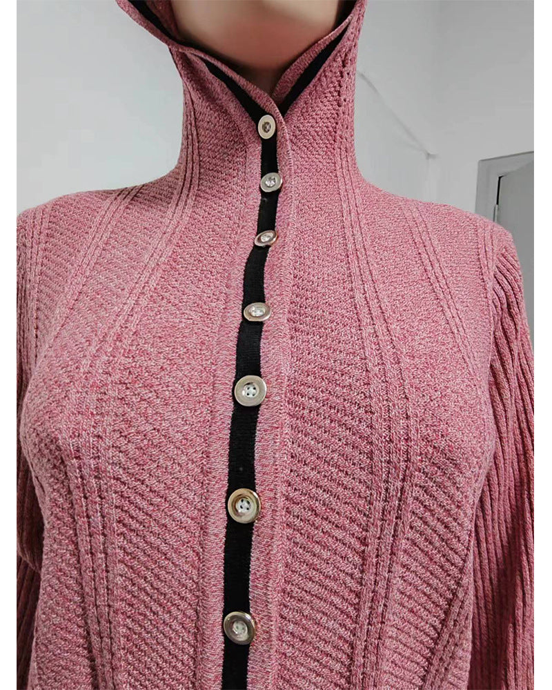 Women contrast color irregular knitting cardigan sweater 9