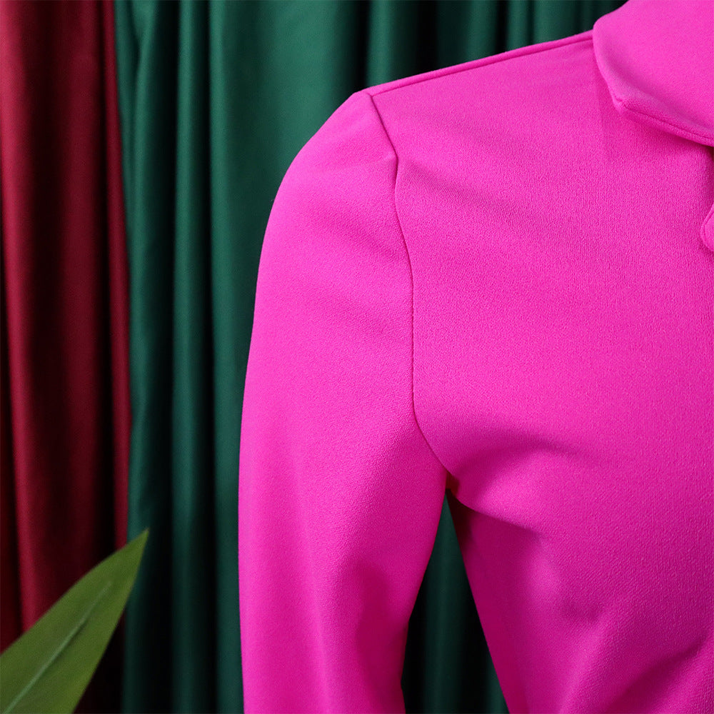 Plus Size Women's Fashion Turndown Collar Fashion Lace-Up Slim Waist Pleated African Dress 38