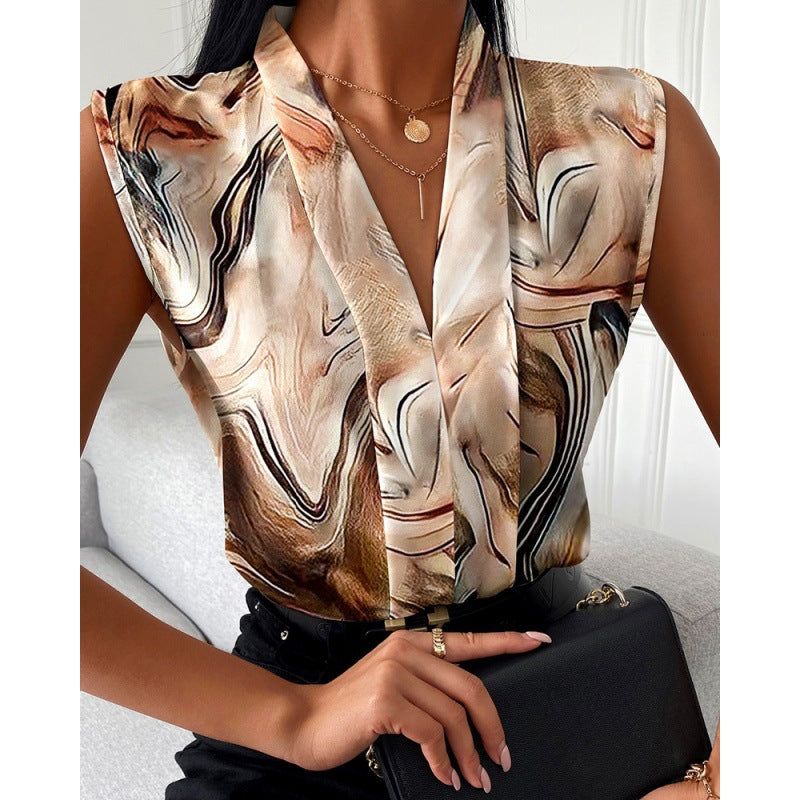 Fashion Casual Sleeveless V-Neck Printed Shirt For Women 13