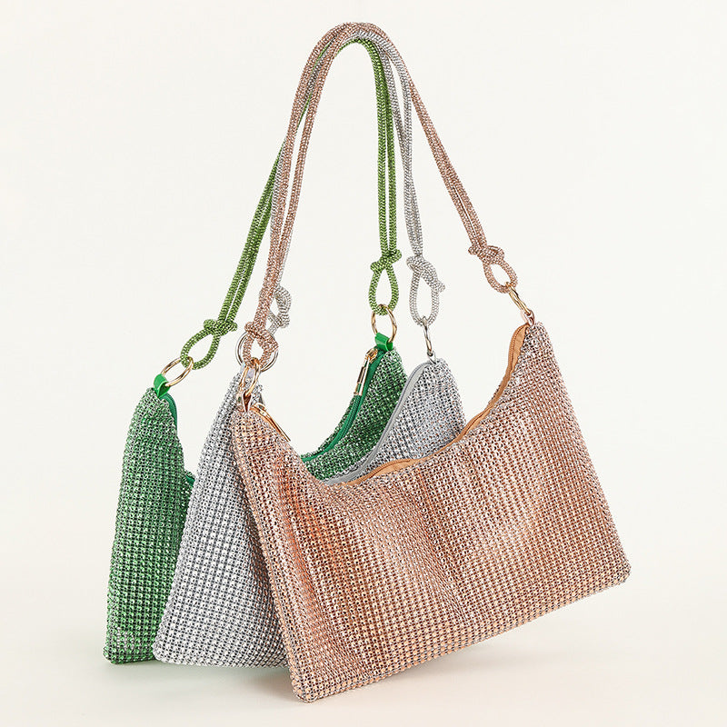 Mesh Rhinestone Knotted Armpit Bag Diamond-Encrusted Trendy Shoulder Evening Bag 36
