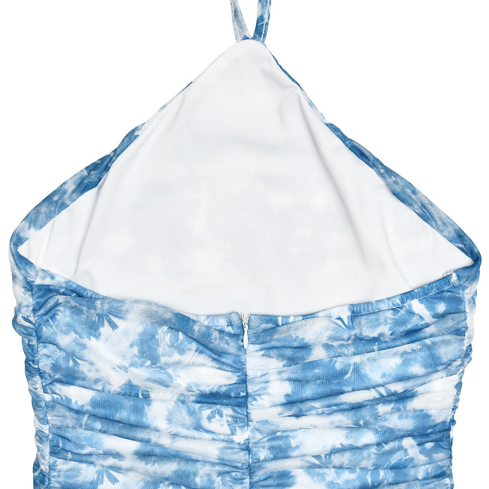 Women Halter Neck Backless Printed Dress 13