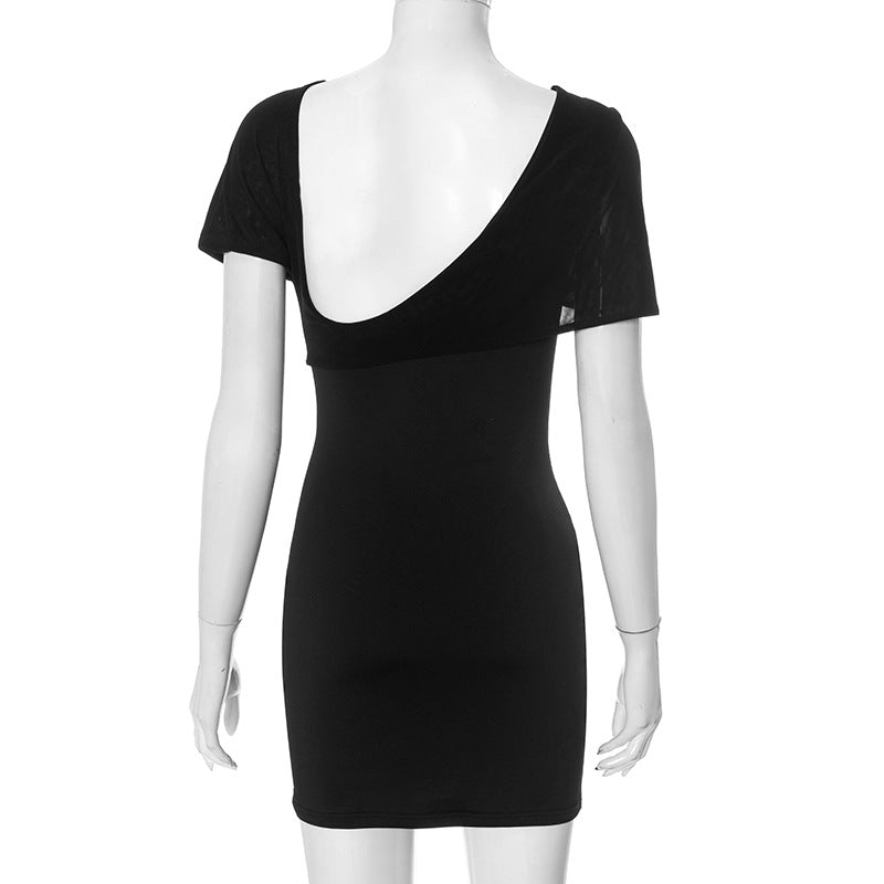 Women's spring and summer Off Shoulder irregular hollow Patchwork Bodycon Dress 7