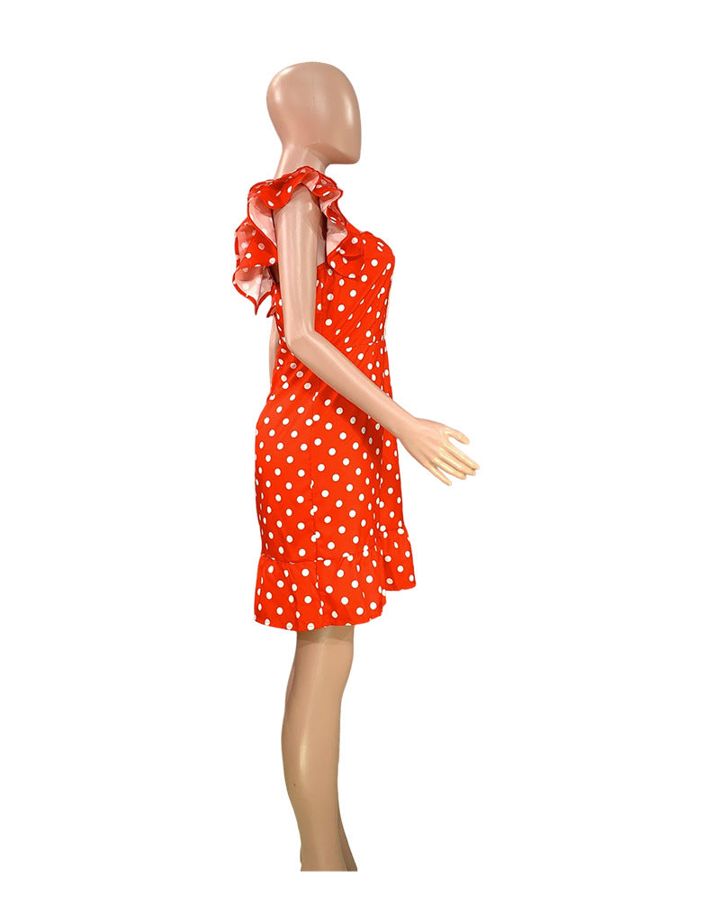 Women Summer Flying Sleeve Mini Sexy Polka Dot Dress 15