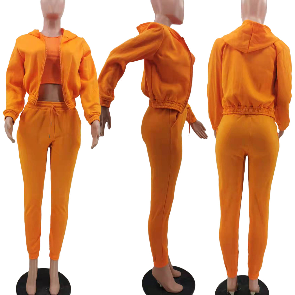 Winter Orange Thick Hooded Three Piece Pants Tracksuit 3