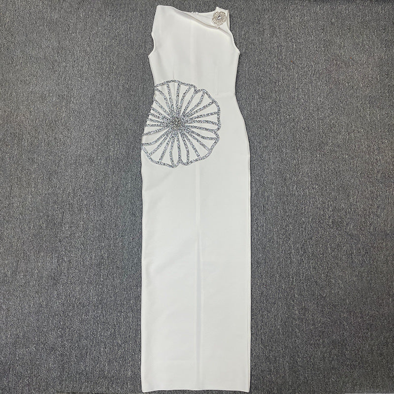 Women's Round Neck Sleeveless Luxury Rhinestone Elegant Bandage Dress