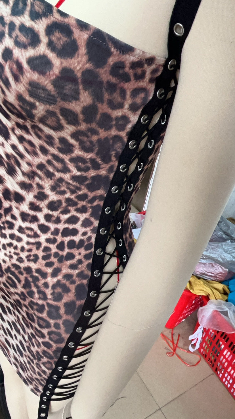 Fashion Print Slash-Shoulder Lace-Up Bodycon Dress 6