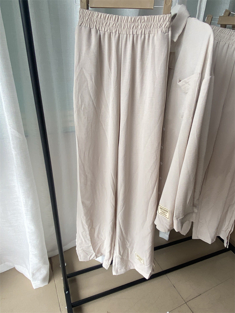 Plus Size Women loose long-sleeved shirt and slit wide-leg pants two-piece set 22