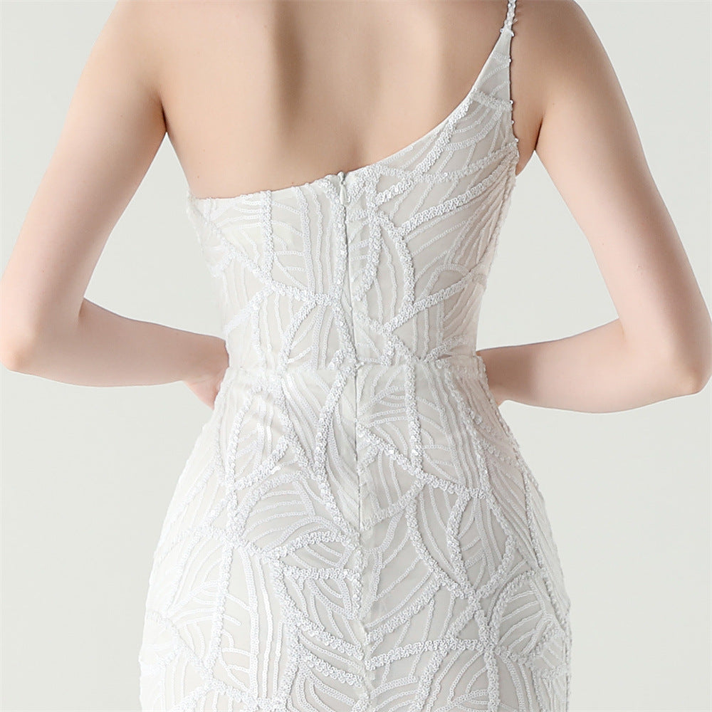 Women One Shoulder Beaded Geometric Sequin Formal Party Prom Wedding Evening Dress 65