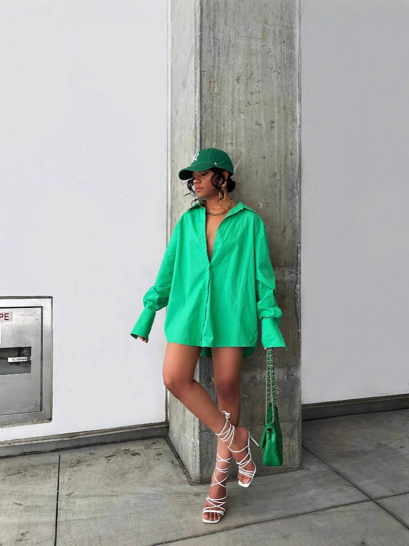 Women Solid Shirt Dress 5