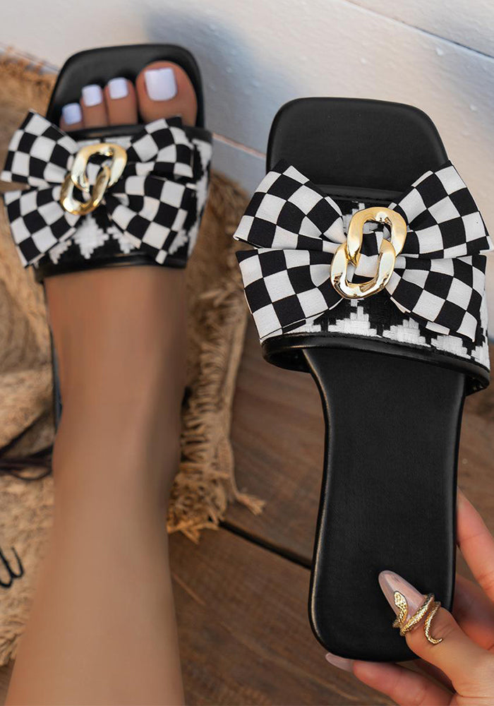 Plus Size Flat Bottom Slippers Women's Bowknot Sandals Cute Sweet Outdoor Wear