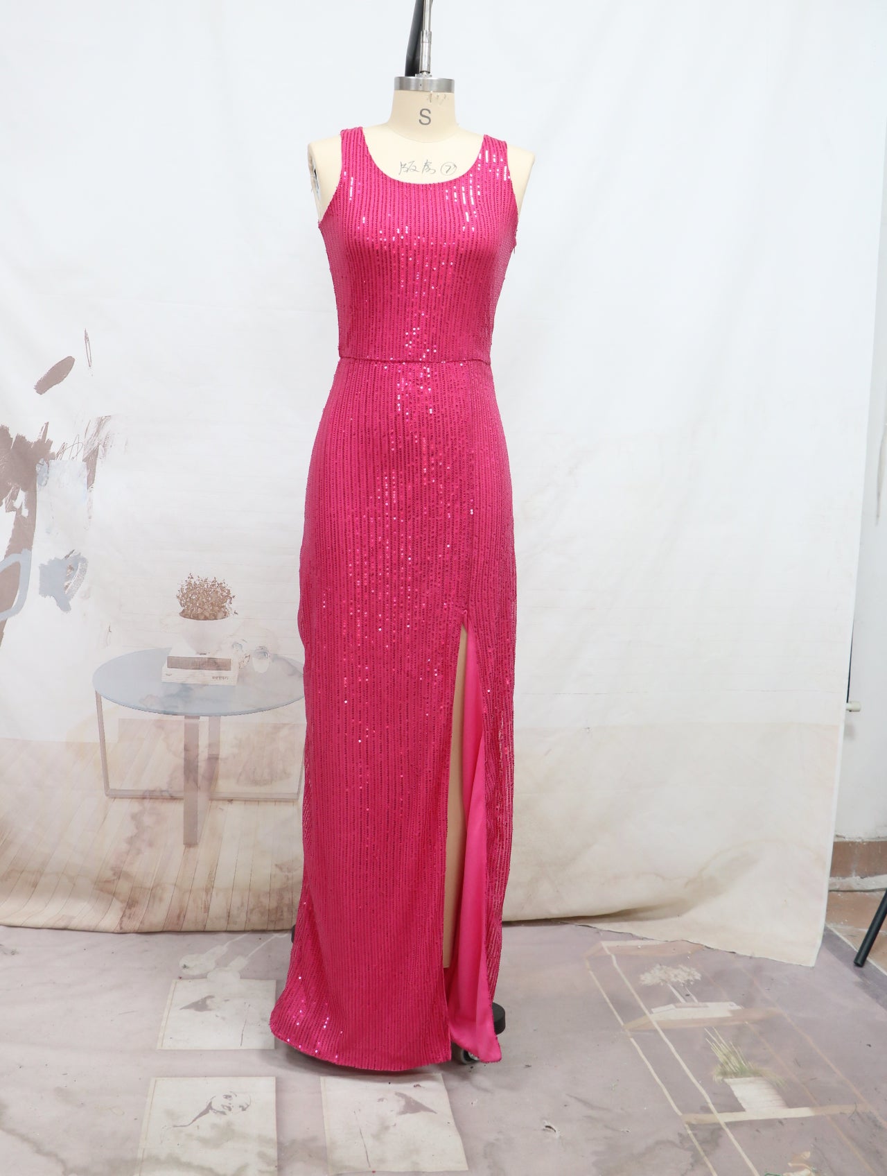 Women's Sexy Sequin Strap Slim Slit Formal Party Dress 7