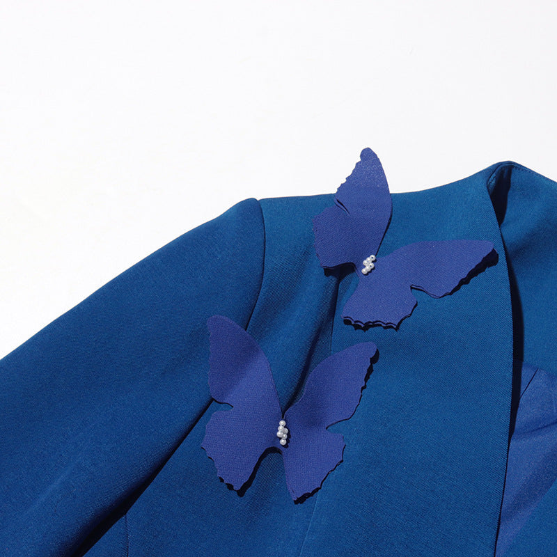 Women Elegant Butterfly Blazer Jacket + Pleated Skirt Two-piece Set 18