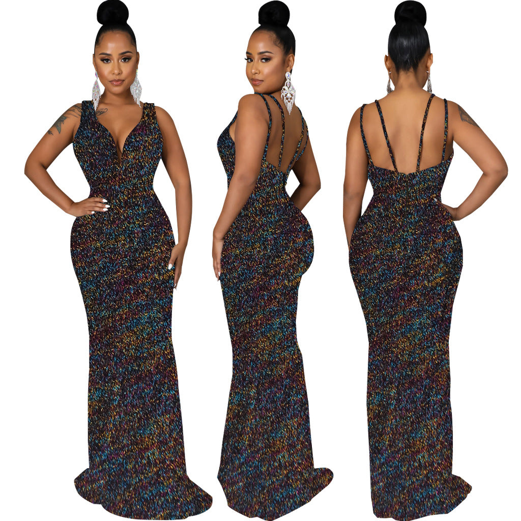 Women Sexy Deep V Neck Sleeveless Evening Dress 8