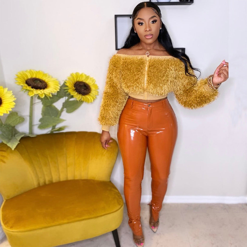 Women autumn long sleeve off shoulder jacket 4