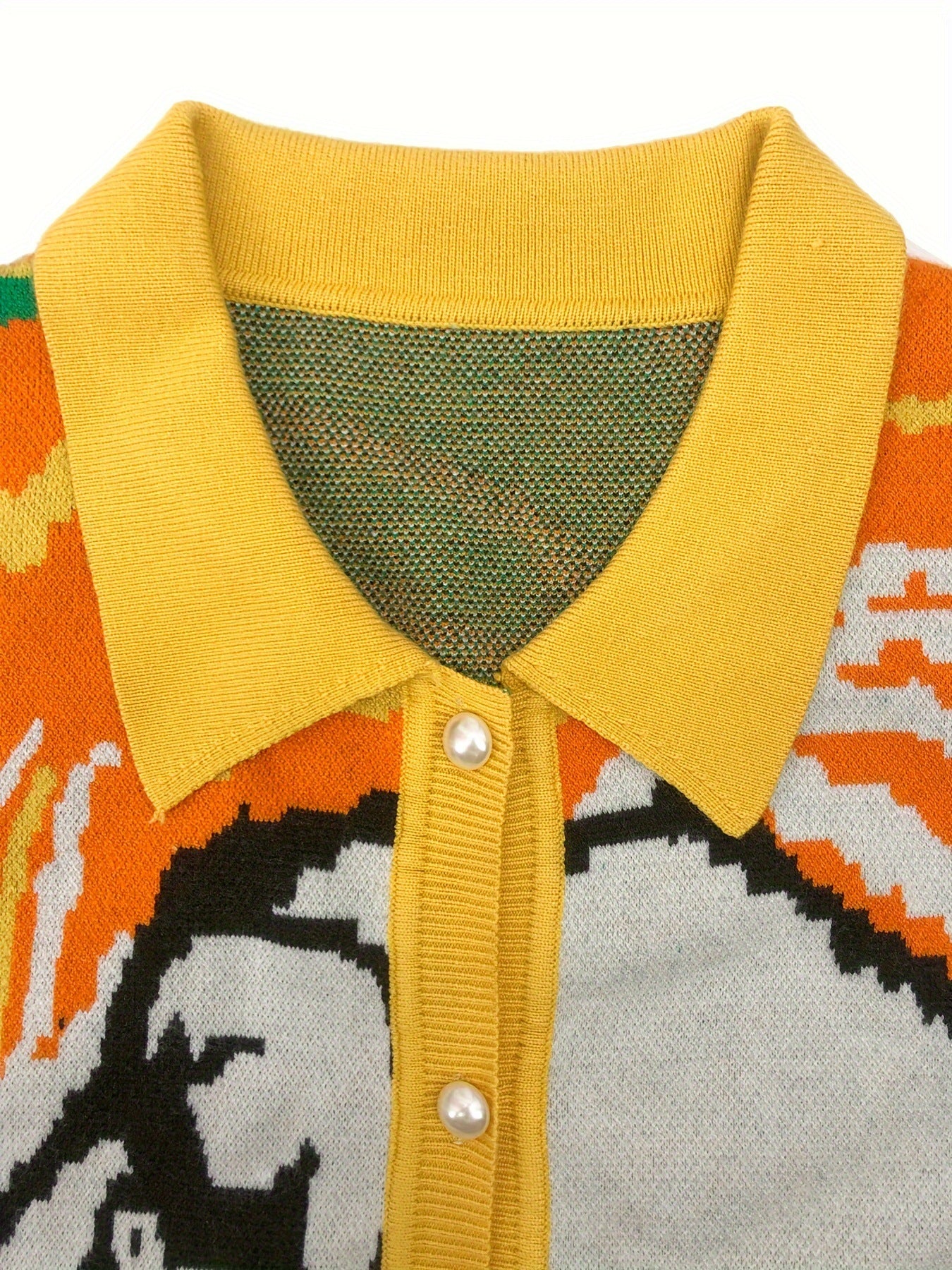 Autumn And Winter Printed Button Women's Turndown Collar Fashion Tight Fitting Sweater 4