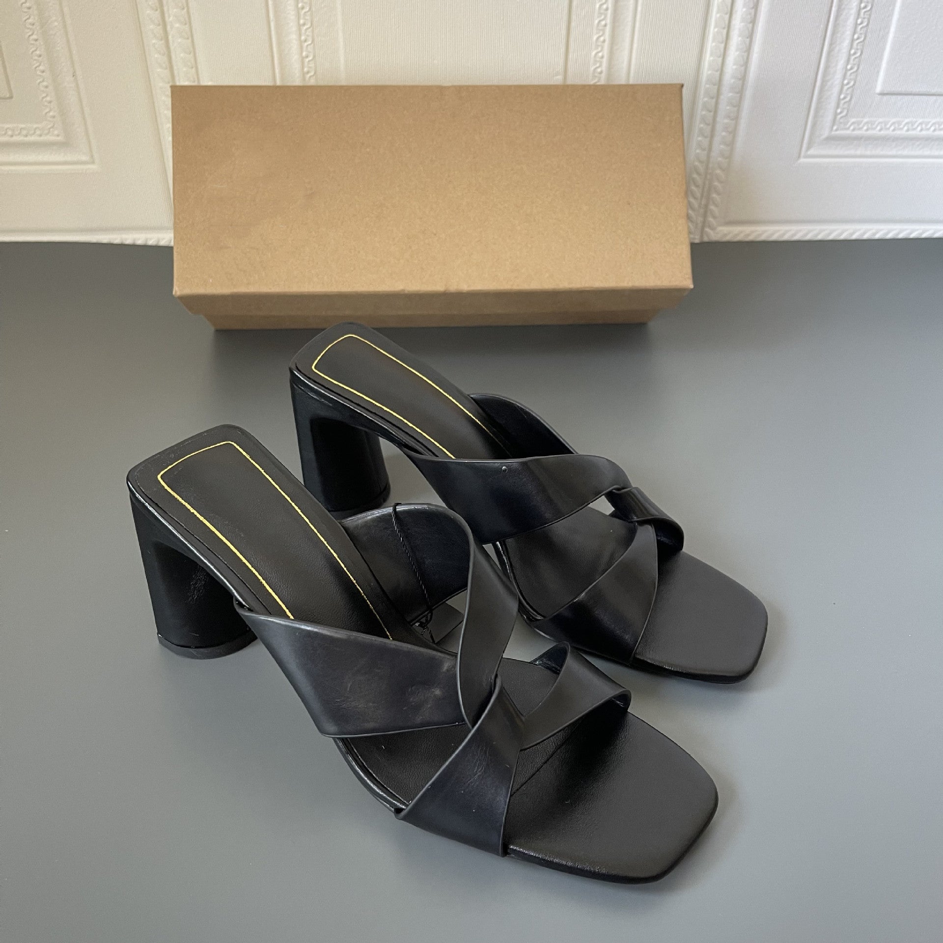 Z Home Spring Women's Shoes Brown Thick Heel Simple Open Toe Outdoor Wear High Heel Sandals 6