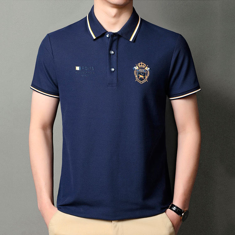 Men's Short Sleeve Business T-Shirts Turndown Collar Embroidered Tops Polo Shirts Casual Shirt 8