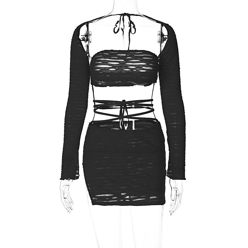 Womens Sexy Strapless Top and Tie Bodycon Mini dress Set 11