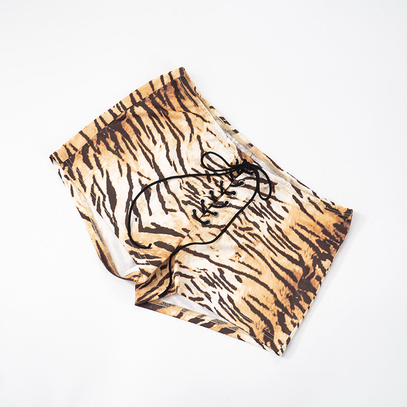 Women's clothing sexy tiger print Lace-up Tight Fitting shorts 10