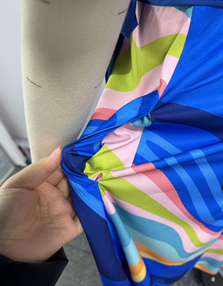 Women Sexy Contrast Print V-Neck Lace-Up Top and Skirt Two-piece Set 11