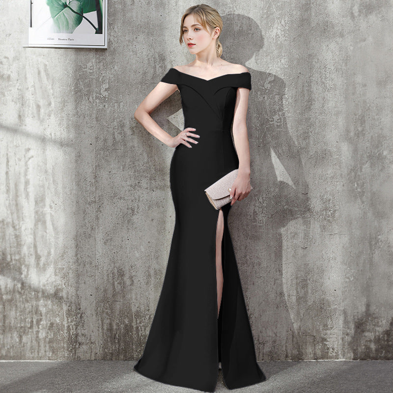 female bride Evening dress Off Shoulder Slim Fit Chic Formal Party dinner long fishtail dress 4