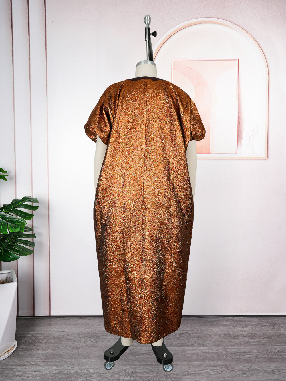 Muslim V-Neck Long Dress African Plus Size Women's Dubai Embroidered Robe Headscarf 14