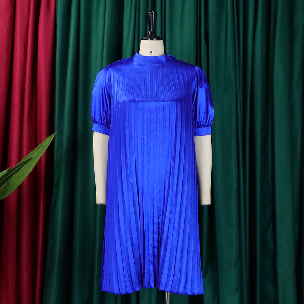 Plus Size Women's Summer Fashion Loose Casual Lace-Up Pleated Dress 12