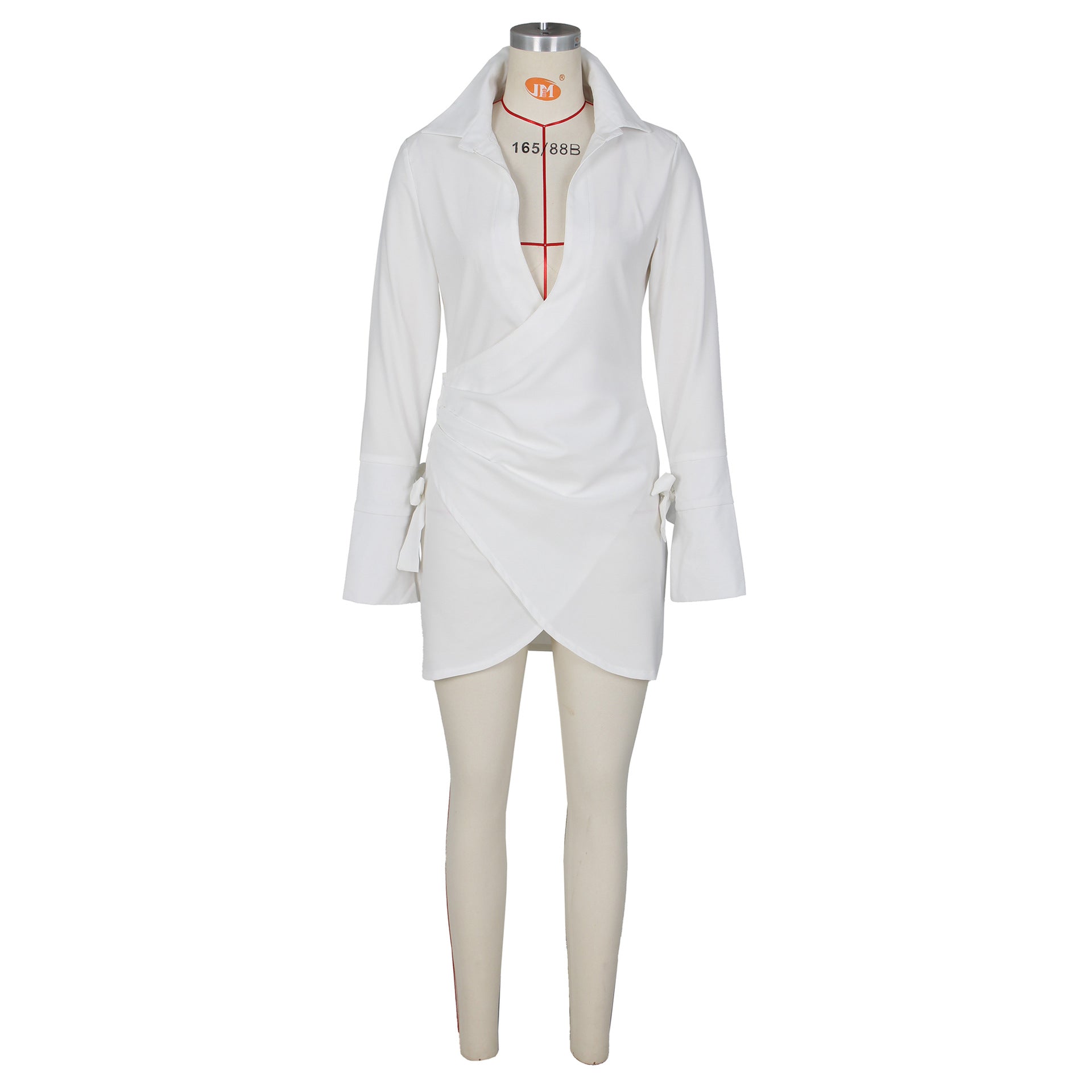 Fall Women Sexy Pleated Crossover Shirt Dress 22