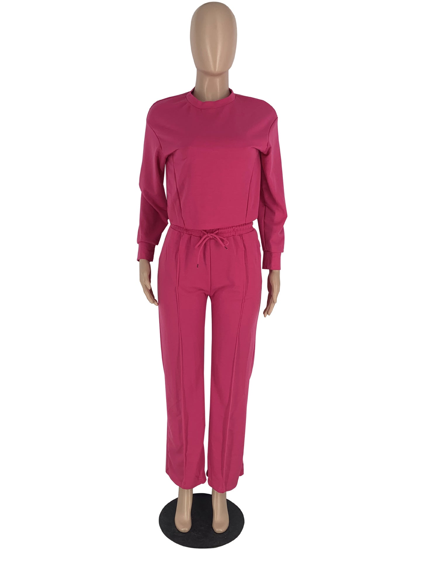 Solid Color Long Sleeve Pocket Straight Pants 2 Piece Set 38