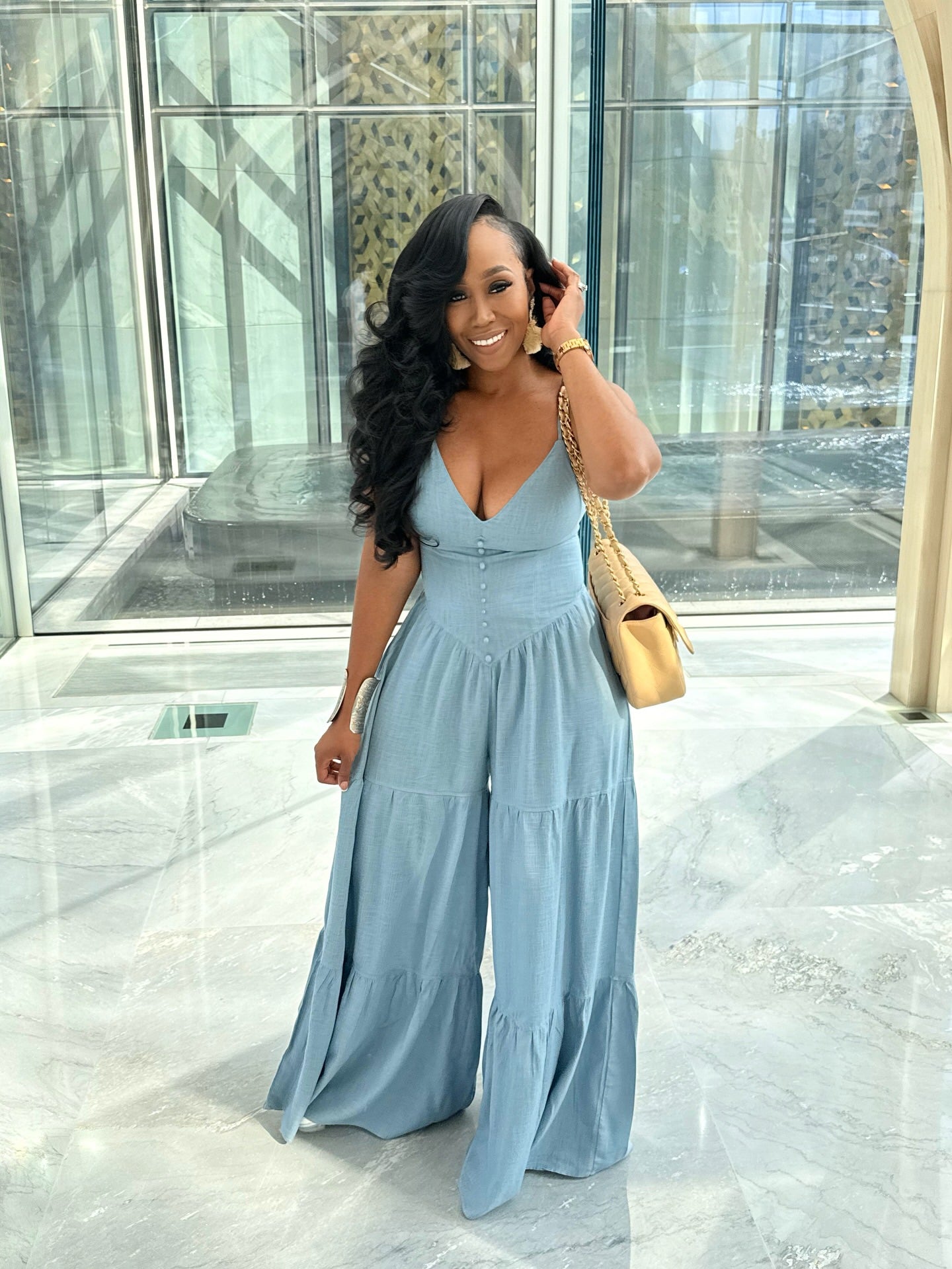 African Women sexy solid V-neck long jumpsuit