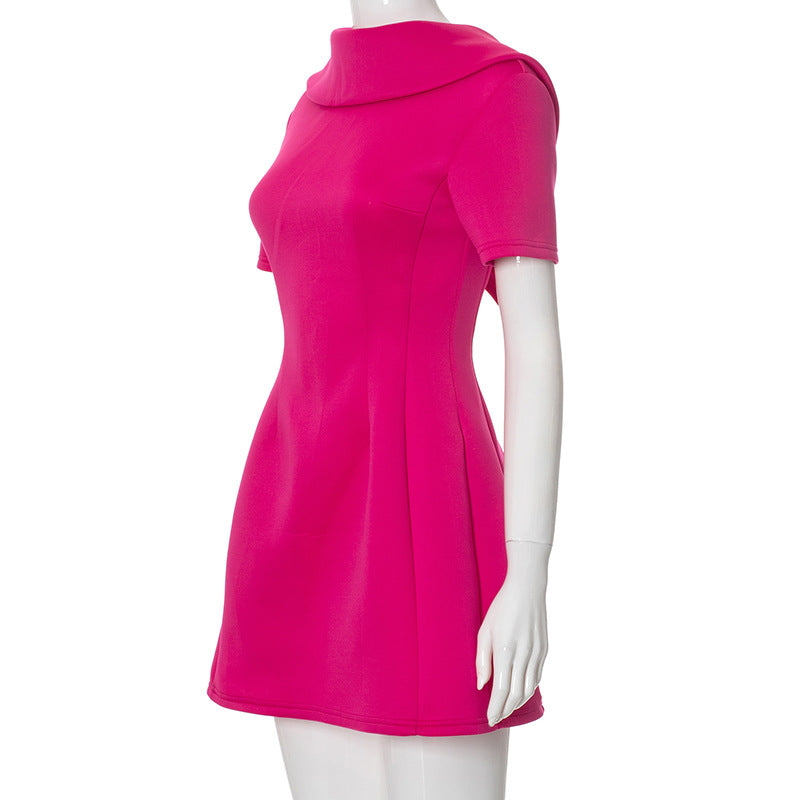 Summer Solid Color Round Neck Low Back Short Sleeve Sexy Slim Short Women's Dress 6