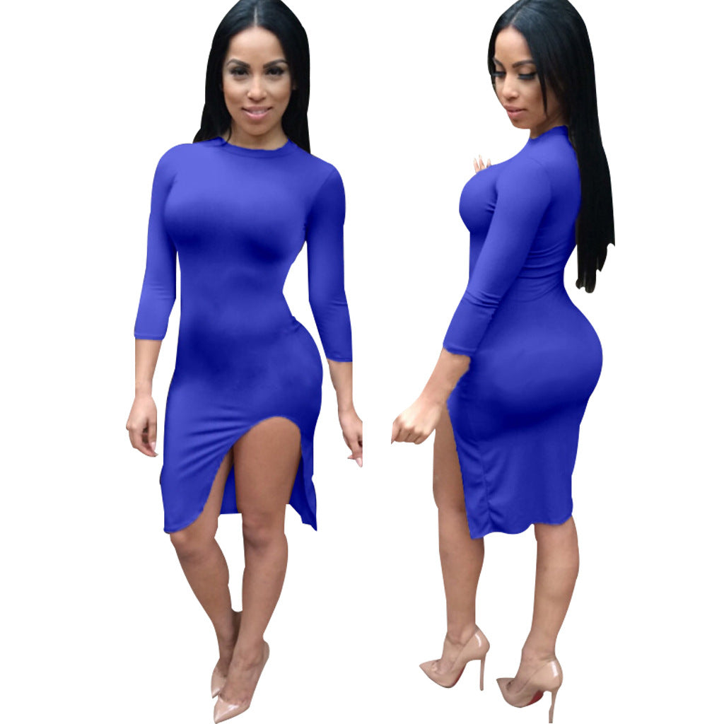 Sexy And Fashionable Solid Color Slit Women's Dress 7